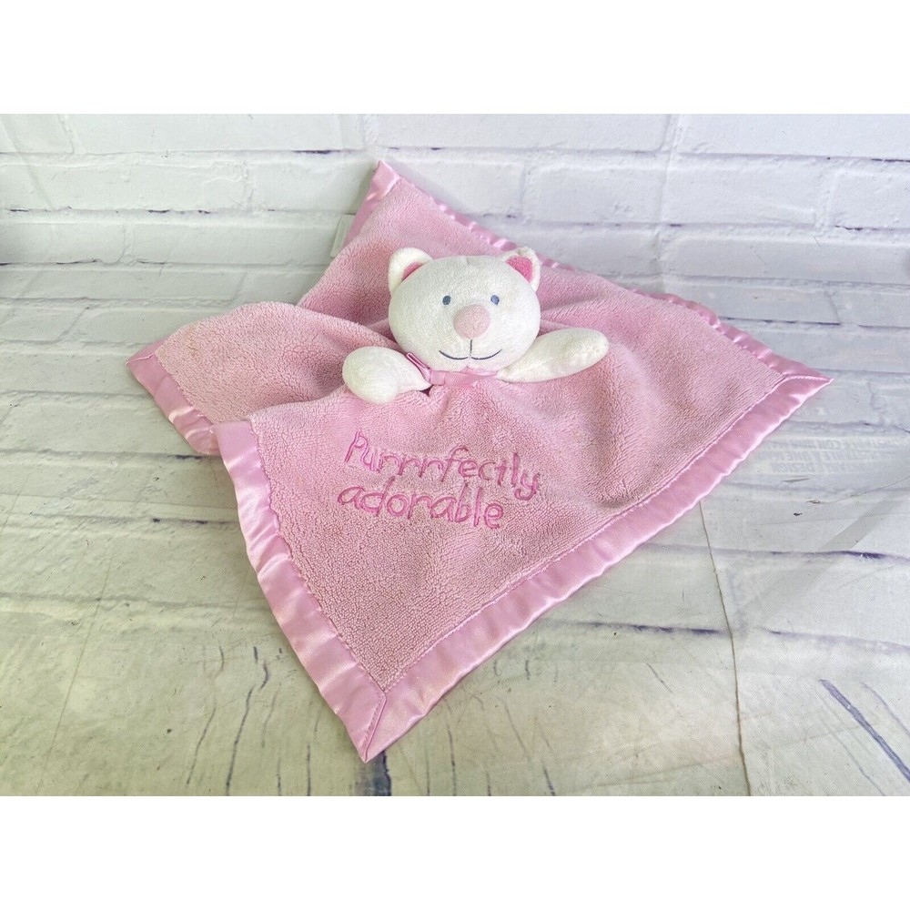 Wishes & Kisses Purrrfectly Adorable Kitty Cat Lovey Security Blanket Pink White